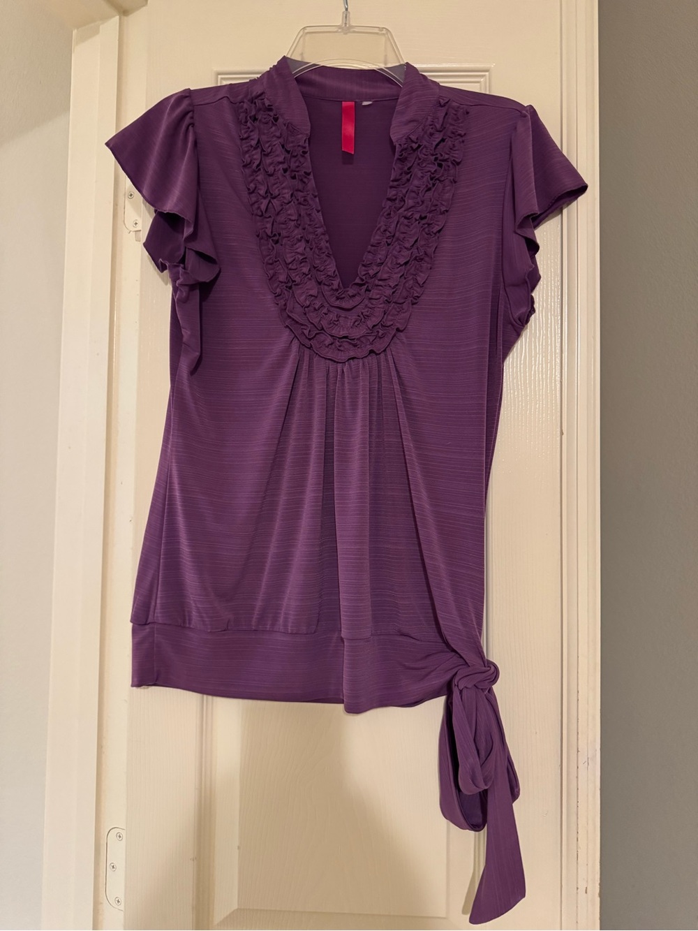 Purple Ruffled V-Neck Tie-Hem Women's Top
